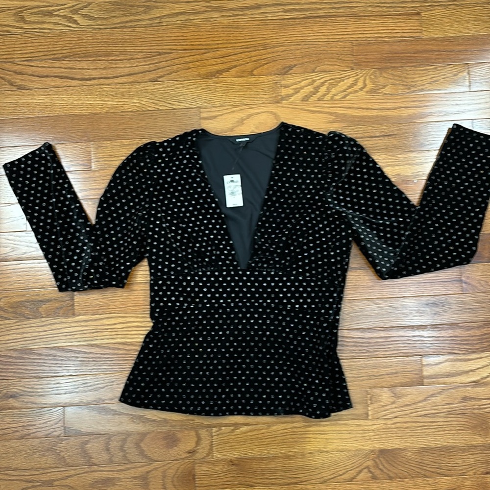 NWT! Express black velvet, long sleeve top. Size small